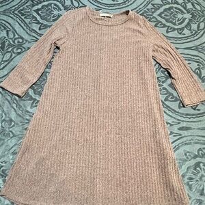 Pink Ribbed 3/4 Sleeve Crew Neck Sheath Blouse